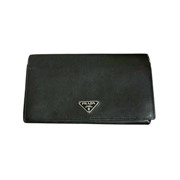 Authentic Prada Large Saffiano Leather Long Flap Large Wallet Black - Picture 1 of 13
